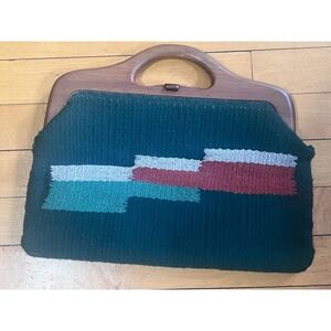 Chimayo Style Unbranded Wool Wood Handle Purse Satin Lined VTG Southwestern